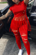 Tweedelige rode mode-straatprint met korte mouwen