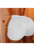 Pantalones cortos rectos lisos altos con mosca elástica blanca