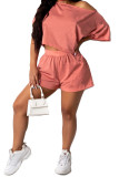 Pink Fashion Casual adult Ma'am Two Piece Suits Straight Short Sleeve Two Pieces