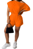 Оранжевый модный повседневный костюм из двух частей для взрослых, мэм, прямой костюм из двух предметов с короткими рукавами