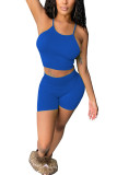 Blue Fashion Casual adult Ma'am Solid Two Piece Suits pencil Sleeveless Two Pieces