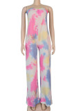 Blue Fashion Sexy Tie-dyed Sleeveless Wrapped Jumpsuits
