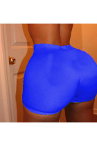 Pantalones cortos rectos lisos altos elásticos azules