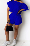 Blue Fashion Casual adult Ma'am Two Piece Suits Straight Short Sleeve Two Pieces