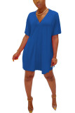 Светло-голубые модные уличные твердые двухкомпонентные костюмы с прямым коротким рукавом из двух частей