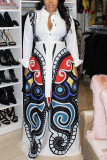 Schwarz Mode Erwachsene Ma'am Street V-Ausschnitt Druckmuster Plus Größe