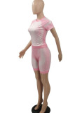 Розовый модный взрослый мэм-стрит геометрический лоскутный принт костюмы из двух предметов карандаш с коротким рукавом из двух предметов