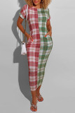 Red-green knitting Sexy O Neck Plaid Print Plus Size 