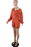 Orange Fashion adult Ma'am Street O Neck Solid Two Piece Suits Stitching Plus Size