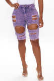 purple Purple Broken Holes Skinny Distressed Ripped Denim Shorts