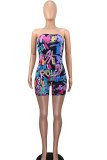Black Sexy Print Blend Sleeveless one word collar Rompers