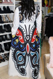 Weiß Mode Erwachsene Ma'am Street V-Ausschnitt Druckmuster Plus Größe