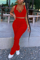Red Sexy V Neck Patchwork Solid asymmetrical Plus Size