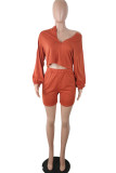 Orange Mode vuxen Ma'am Street O-hals Solid tvådelad kostymsömnad Plus Size