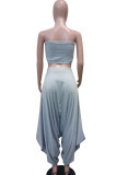 Grey Fashion Sexy adult Ma'am Solid Two Piece Suits Harlan pants Sleeveless Two Pieces