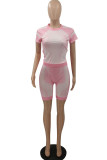 Розовый модный взрослый мэм-стрит геометрический лоскутный принт костюмы из двух предметов карандаш с коротким рукавом из двух предметов