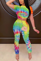 Цветной модный сексуальный костюм для взрослых Ma'am в стиле пэчворк с открытой спиной, костюмы из двух предметов, карандаш с короткими рукавами, две части
