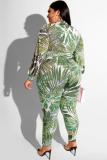 Grön Sexig vuxenmode Casual O-hals tvådelade kostymer med dragkedja Print