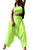Yellow Fashion Sexy adult Ma'am Solid Two Piece Suits Harlan pants Sleeveless Two Pieces