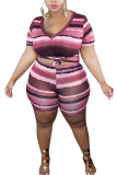 Абрикосовый модный сексуальный взрослый мэм с v-образным вырезом в полоску, костюм из двух предметов в полоску, большие размеры