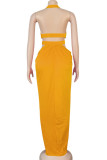 Yellow Milk. Fashion Sexy adult Ma'am Off The Shoulder Sleeveless V Neck Hip skirt Floor-Length Solid Dresses