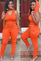 Arancione moda sexy adulto signora solido due pezzi abiti matita senza maniche due pezzi