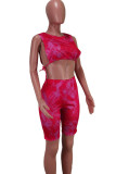 rose red Fashion Sexy adult Ma'am Patchwork Print Two Piece Suits pencil Sleeveless Two Pieces