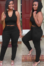 Black Fashion Sexy adulte Ma'am Solid Two Piece Suits crayon sans manches Two Pieces
