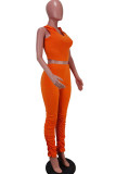 Orange Fashion Sexy adult Ma'am Solid Two Piece Suits pencil Sleeveless Two Pieces