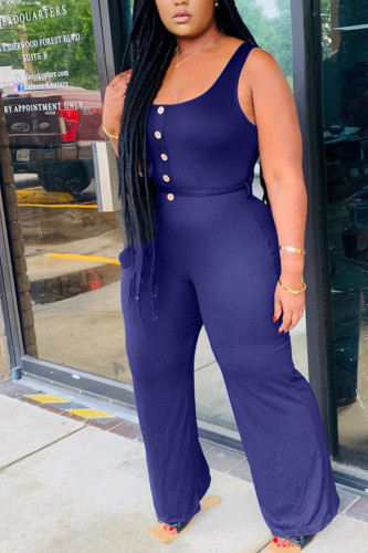 Navy Blue Fashion Sexy Solid Sleeveless O Neck Jumpsuits