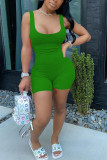 Green Fashion street Solid Sleeveless Slip Rompers