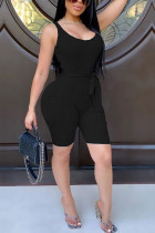 Black Fashion Sexy Solid Sleeveless Slip Rompers