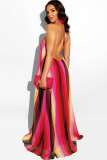 Красный модный сексуальный с открытыми плечами на бретельках без рукавов Комбинация трапециевидной формы длиной до пола с принтом в стиле пэчворк C