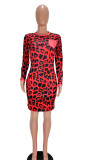 Robes léopard imprimées rouges à manches longues et jupe décontractée