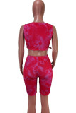 rose red Fashion Sexy adult Ma'am Patchwork Print Two Piece Suits pencil Sleeveless Two Pieces
