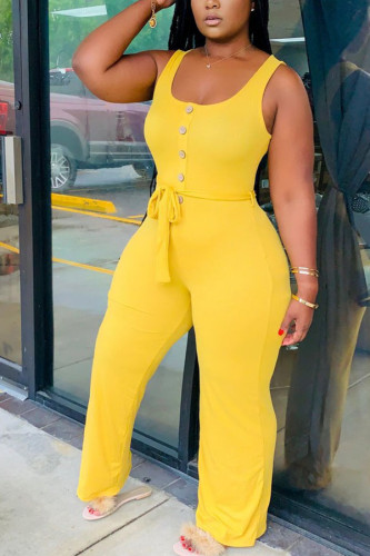 Yellow Fashion Sexy Solid Sleeveless O Neck Jumpsuits