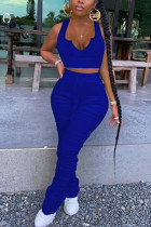Blaue venezianische Mode für Erwachsene England Ma'am Solid Two Piece Suits Pencil Sleeveless Two Pieces