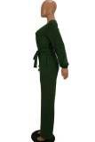 Grönt mode sexiga solid långärmad V-hals jumpsuits