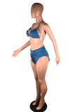 Blauwe Denim Effen backless Sexy Swimwears