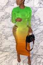 Зеленое молоко. Мода для взрослых Ma'am Street Cap рукавом с длинными рукавами и круглым вырезом платье-карандаш до щиколотки Ombre платья