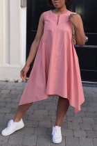 Розовые повседневные платья без рукавов с v-образным вырезом, асимметричным принтом, до середины икры, однотонные асимметричные платья в стиле пэчворк