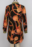 Оранжевая сексуальная рубашка с длинными рукавами и отложным воротником Пошаговая юбка длиной до колена в стиле пэчворк с принтом
