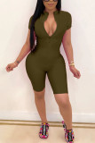 Army Green Fashion Kändisar vuxen fru O Neck Solid Plus Size