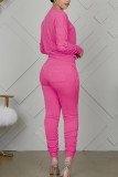 Roze Venetiaanse Mode Casual volwassen Mevrouw Patchwork Print Tweedelige Pakken Potlood Lange Mouw Twee Stukken