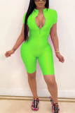 Fluorescent green Fashion Celebrities adult Ma'am O Neck Solid Plus Size