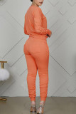 Orange venetiansk mode Casual vuxen Madam Patchwork tryck tvådelad kostymer penna långärmad två delar