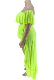 Grüne und gelbe Art und Weise reizvoller erwachsener gnädige Frau ein Wortkragen feste Rüsche zweiteilige Anzüge, die plus Größe nähen