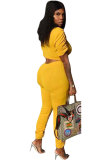 Желтые брюки на молнии с короткими рукавами Однотонные брюки-карандаш Костюм-двойка