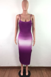 Фиолетовый модный сексуальный взрослый мэм спагетти ремень без рукавов Slip Step юбка до середины икры Ombre платья с открытой спиной