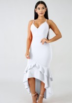 White ARMY Brief Cute V-Neck Sleeveless Loose Middle length skirt Club Dresses